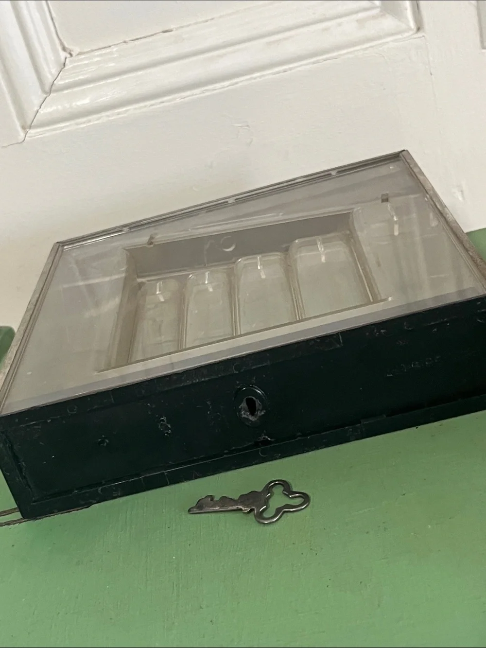 Acrylic Coin / Money Sorter w/ Eagle Lock Co. key Steampunk Vintage